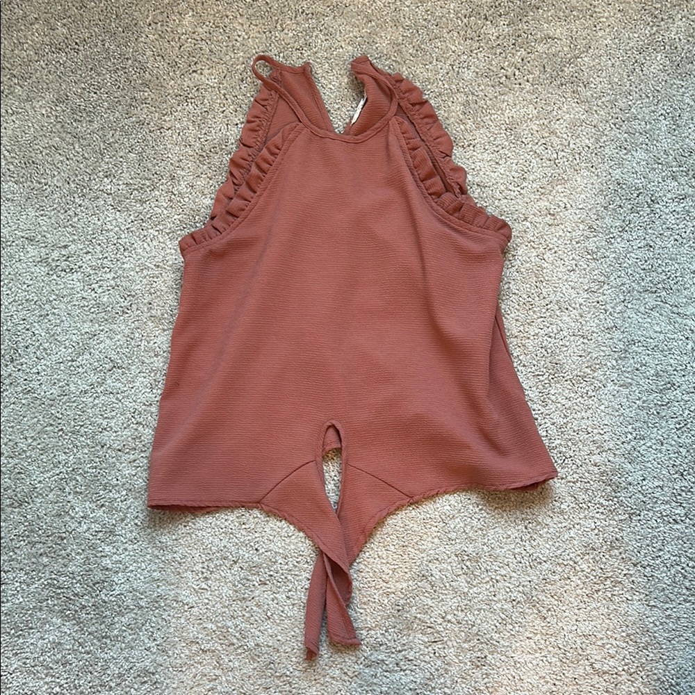 Mine Ruffled Sleeveless Top in Warm Brown